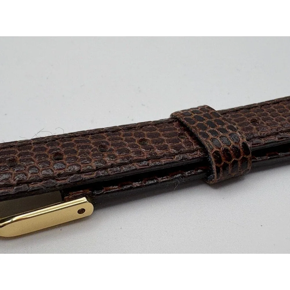 Vintage OEM Seiko Brown Lizard-Grain Leather Watch Strap 13mm Gold-Tone Buckle